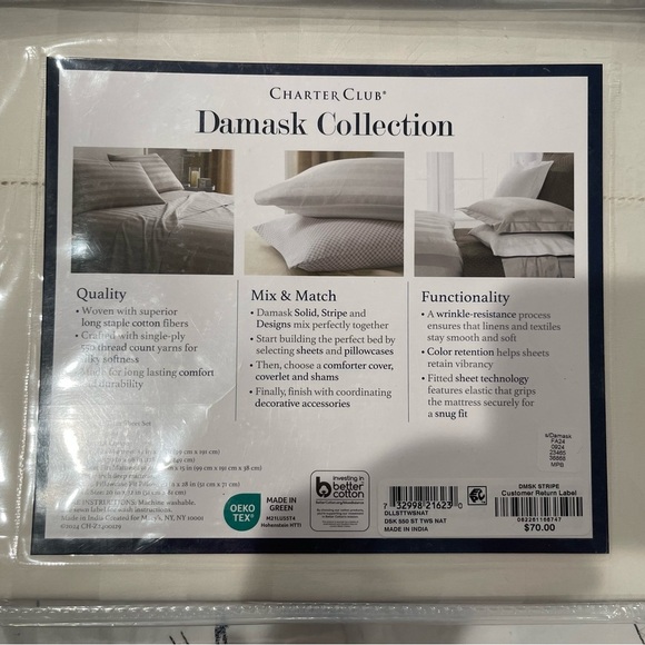 TWIN FLAT SHEET ONLY-Charter Club Cream Damask Collection 550 TC 100% Cotton - Picture 2 of 5